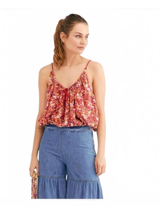 Free People Tops - Free People Red Floral Cropped Daisy Babe Tank Small